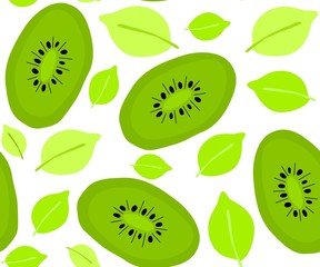 Seamless summer pattern with fruits,kiwi, leaves. Vector illustration