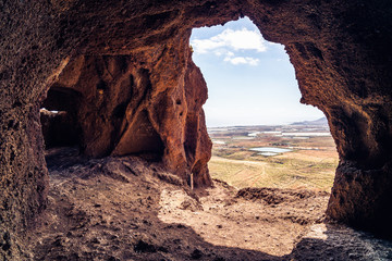 Cuatro Puertas, aka four doors caves or Cueva de los Papeles, archaeological site in Gran Canaria,...
