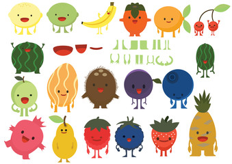 Print cartoon doodle monster set fruit summer color flat happy