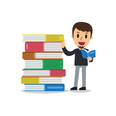 Vector cartoon a man and books for design.