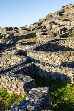 Ancient circular stone structures in Castro de Santa Trega, Galicia, Spain