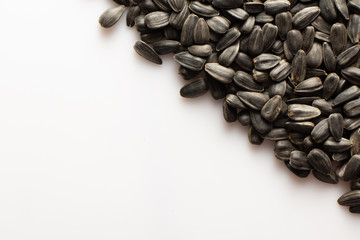 Sunflower seeds, On a white background, with a negative space for writing text or design