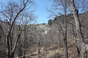 spring panorama of Careggine, dry soil and bare trees. the land is dry and the bush displaced also in Tuscany due to the drought