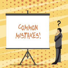 Text sign showing Common Mistakes. Business photo text lot of showing do same action in wrong way