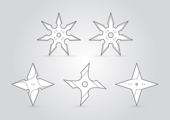 Various types of vector ninja throwing stars. Japanese text Ninja. © Jan