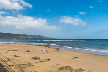 View of the beach Playa Las Canteras, Las Palmas de Gran Canaria, Spain.