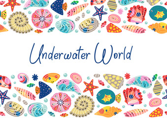 underwater world horizontal banner  - vector illustration, eps