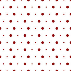 Vector illustration of small black red polka dots on white background. Seamless classic retro pattern for textile printing or web. Flat design.