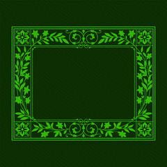 Rectangular ornate framework on dark green background. Floral elements. Saturated colors, transparency effects applied.