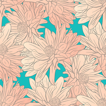 Floral seamless pattern with flower ink sketch. Dahlia. Fashion floral print for a banner, poster, fabric, notebook, invitation © josephine_art