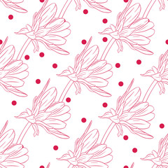 Floral seamless pattern with flower ink sketch. Dahlia. Fashion floral print for a banner, poster, fabric, notebook, invitation