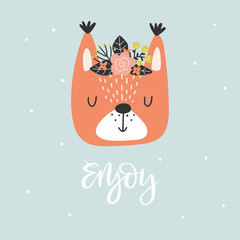 Funny squirrel with flowers illustration