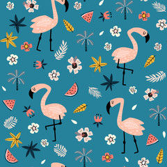 Tropical pattern with flamingos