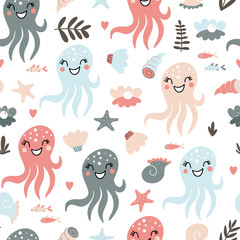 Cute childrens background with octopuses
