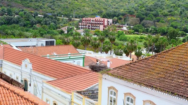 Silves Portugal rooftops with nesting storks
