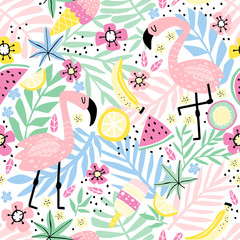 Seamless pattern with flamingo and flowers © rosypatterns