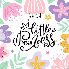 Floral background with lettering for girl