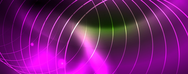 Techno glowing background, futuristic dark template with neon light effects and simple forms, vector