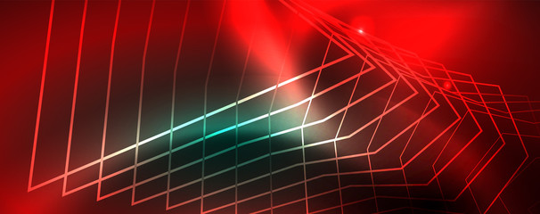 Fototapeta premium Shiny glowing design background, neon style lines, technology concept, vector
