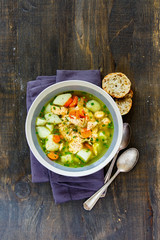 Fish soup in bowl