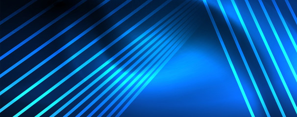 Neon blue glowing lines, magic energy space light concept, abstract background wallpaper design