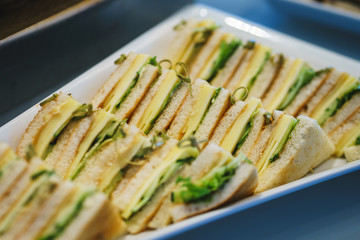 Canapes and light meals, tapas on the table in the restaurant.