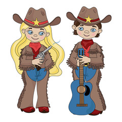 SHERIFFS Cowboy Cartoon American Western Country Music Festival Symbol Vector Illustration Set for Print Fabric and Decoration