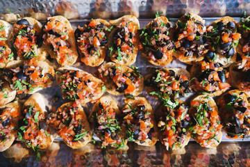 Tapas, canapes and light meals, on the table in the restaurant.