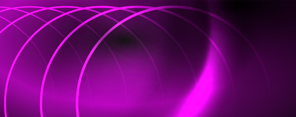Dark abstract background with bright color neon lights and lines. Glowing background