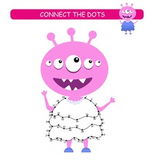 Obraz na płótnie Canvas Connect the dots and color. Funny monster. Cartoon vector Illustration of educational game. 