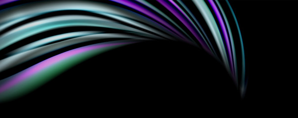 Fluid color rainbow style wave abstract background, techno modern design on black