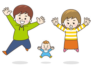 笑顔でジャンプする家族