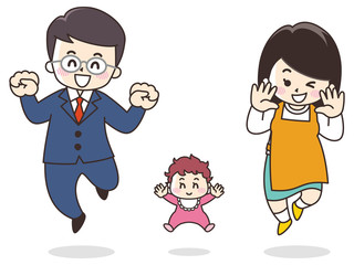 笑顔でジャンプする家族