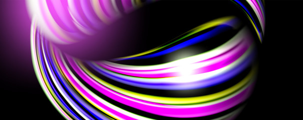 Fluid color waves with light effects, vector abstract background