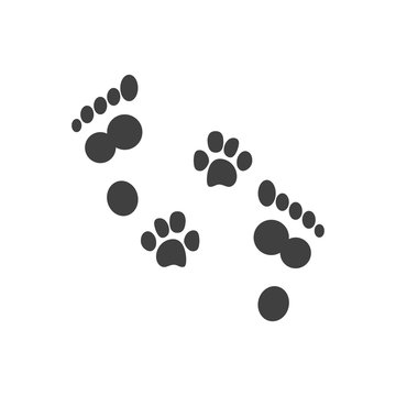 Prints of human feet and dog paws vector icon