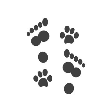 Prints of human feet and dog paws vector icon