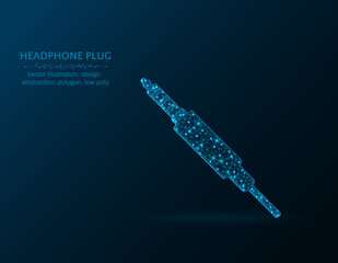 Headphone plug low poly design, polygonal audio equipment vector illustration