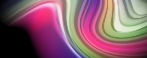Modern rainbow liquid color flow colorful poster. Wave Liquid shape in black color background. Abstract composition