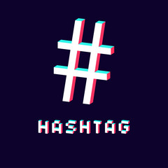 isolated hashtag icon 3d on dark background
