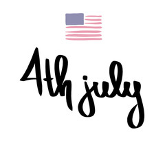 Fourth of July banner. Happy 4th July holiday USA Independence Day greeting card vector. Patriotic hand lettering text design with american national flag illustration in blue, red colors.