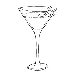 Cosmopolitan Cocktail monochrome vector sketch illustration