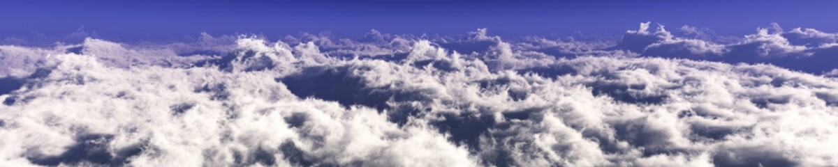 Fototapeta premium Clouds panorama view from above, flying over the clouds, beautiful clouds, 3d rendering