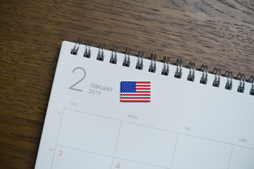 American Flag on February 2019 Calendar