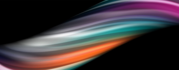 Abstract wave lines fluid rainbow style color stripes on black background. Artistic illustration for presentation, app wallpaper, banner or poster