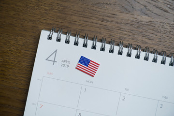 American Flag on April 2019 Calendar