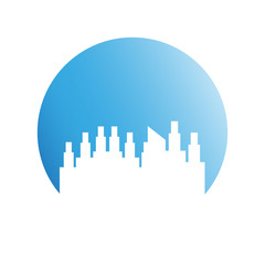 city skyline in blue circle background
