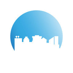 city skyline in blue circle background