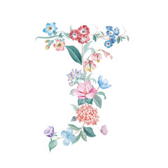 Obraz na płótnie Canvas Flower-letter,Beautiful watercolor flowers for your design