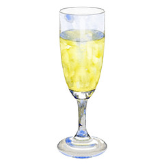 Watercolor illustration of glass of champagne