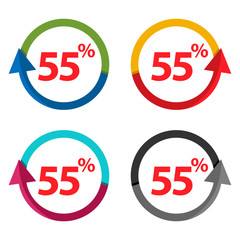 fifty five percent up, upwards arrow illustration	